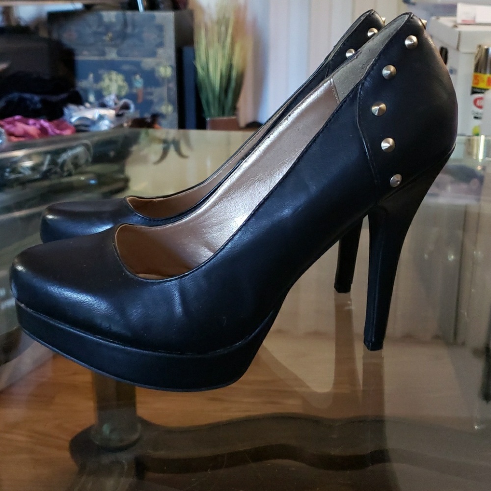 Torrid black and gold spiked heels